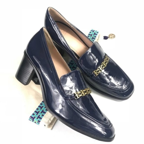 Tory Burch Shoes - Tory Burch Navy Blue Patent Block Heel Pumps New 9.5M